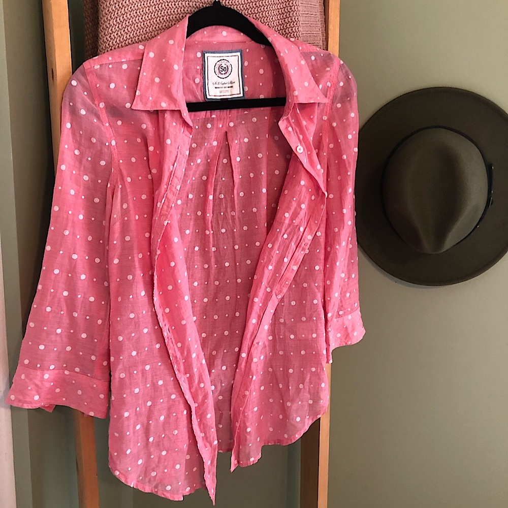 So Perfect Polka Dot Pink Button Down